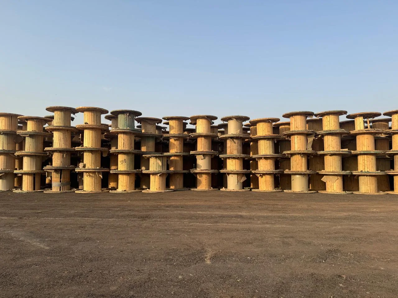 Rows of wooden cable drums